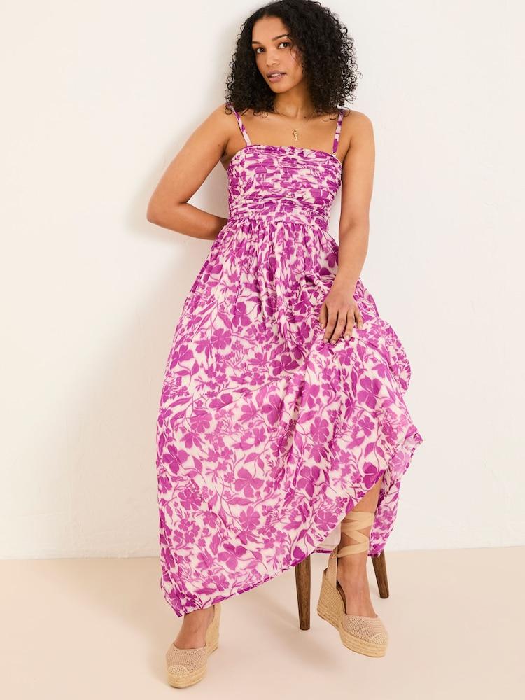 Fat Face Flora Purple Strapless Printed Floral Dress
