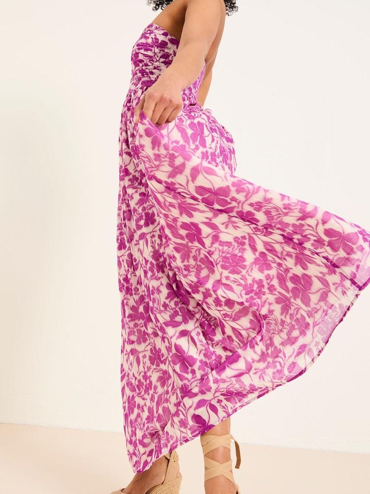 Fat Face Flora Purple Strapless Printed Floral Dress