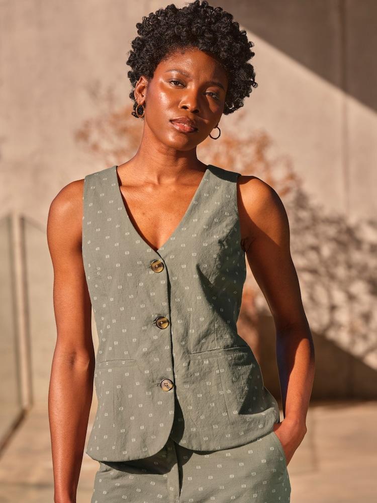Fat Face Florrie Light Green Florrie Embroidered Waistcoat