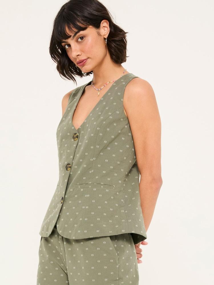 Fat Face Florrie Light Green Florrie Embroidered Waistcoat