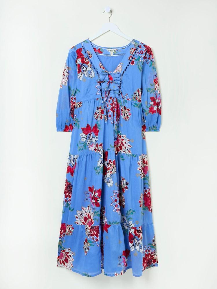 fat face Frankie Bright Blue Balinese Floral 100% Cotton Maxi Dress