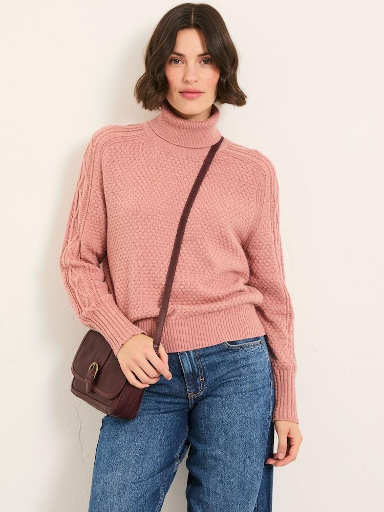Fat Face Freida Rose Pink Turtle Neck Knitted Jumper