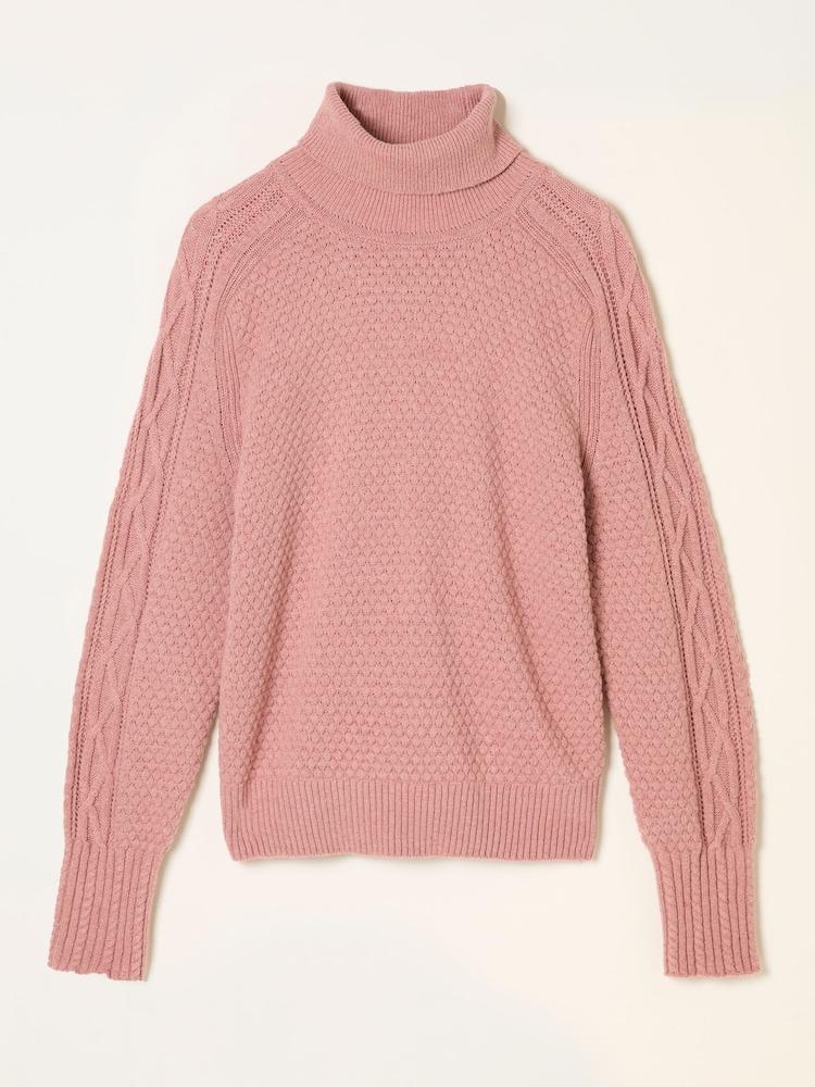 fat face Freida Rose Pink Turtle Neck Knitted Jumper
