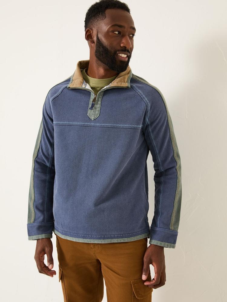 Fat Face French Navy 100% Cotton Airlie Panel Quarter Zip Sweat Top