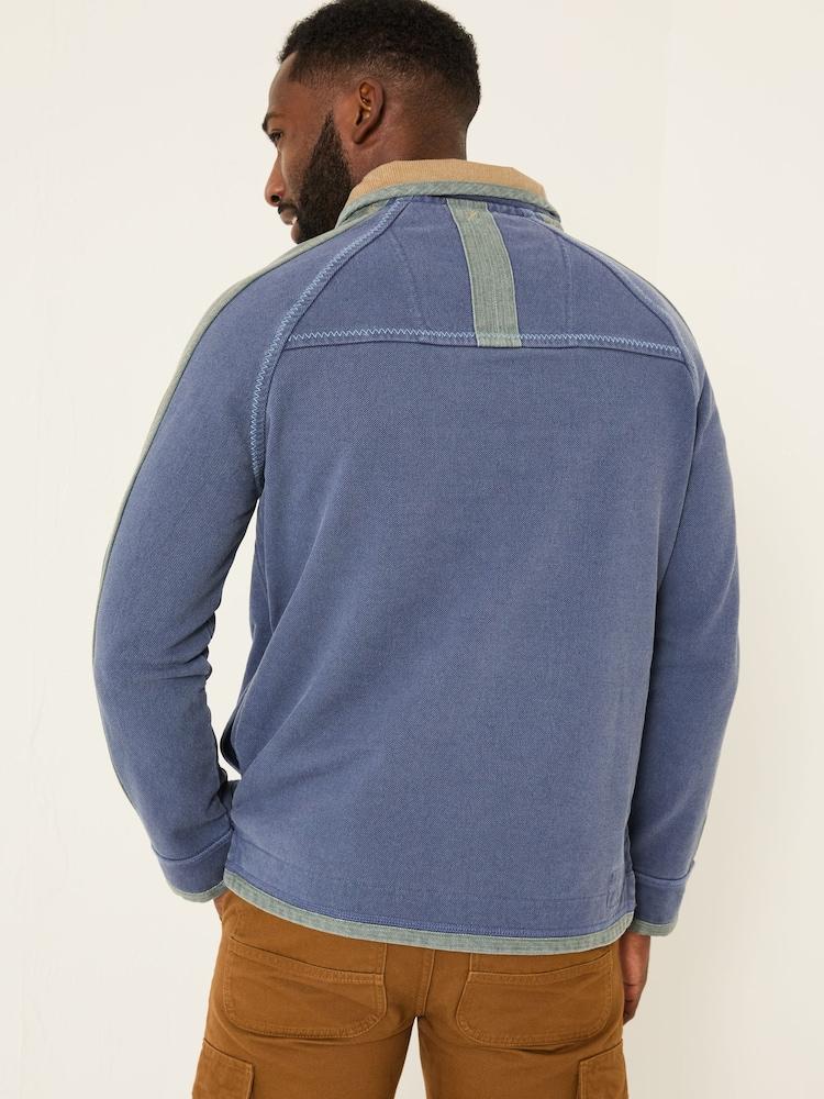 Fat Face French Navy 100% Cotton Airlie Panel Quarter Zip Sweat Top