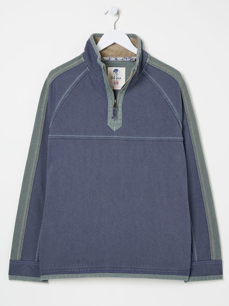 fat face French Navy 100% Cotton Airlie Panel Quarter Zip Sweat Top