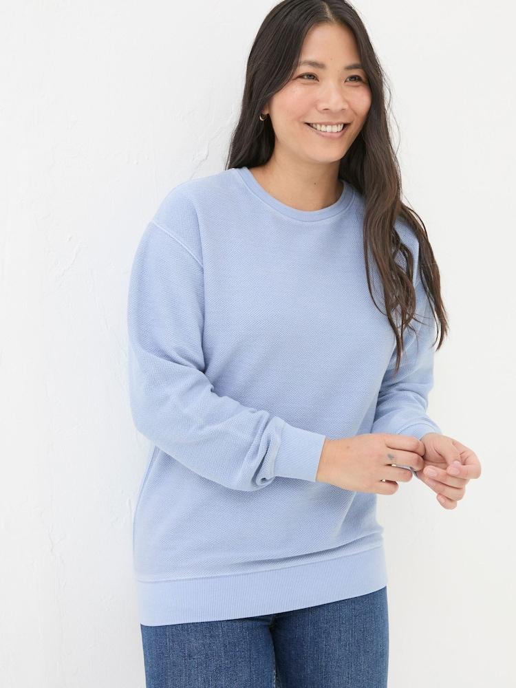 Fat Face Georgia Light Blue Textured Crew Neck Sweatshirt