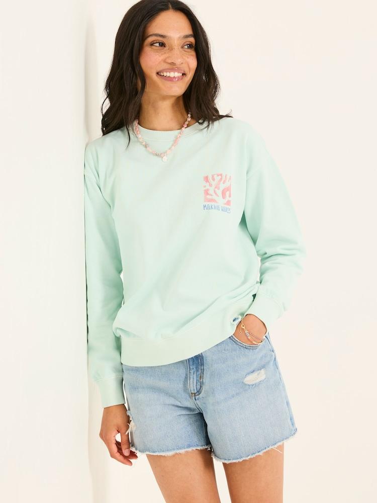 Fat Face Georgia Mint Green MCS Graphic Crew Sweatshirt