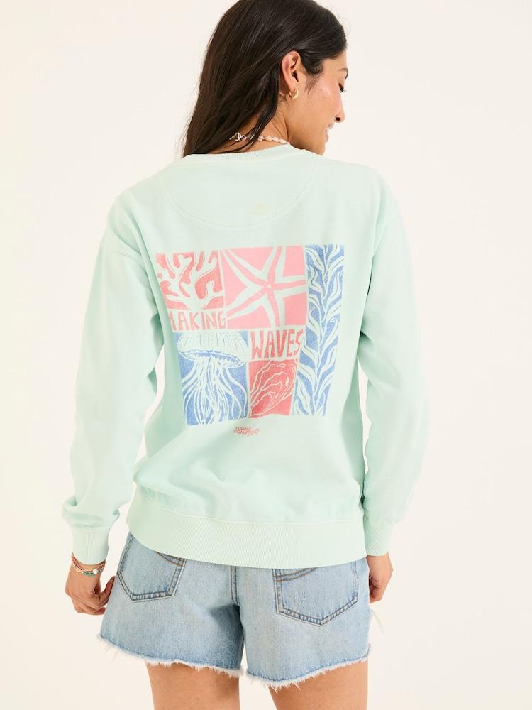 Fat Face Georgia Mint Green MCS Graphic Crew Sweatshirt