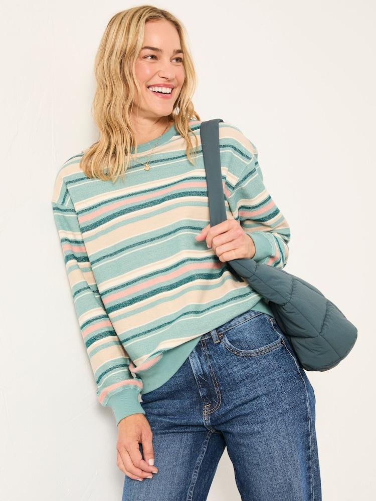 Fat Face Georgia Teal Blue Textured Stripe Crew Sweat