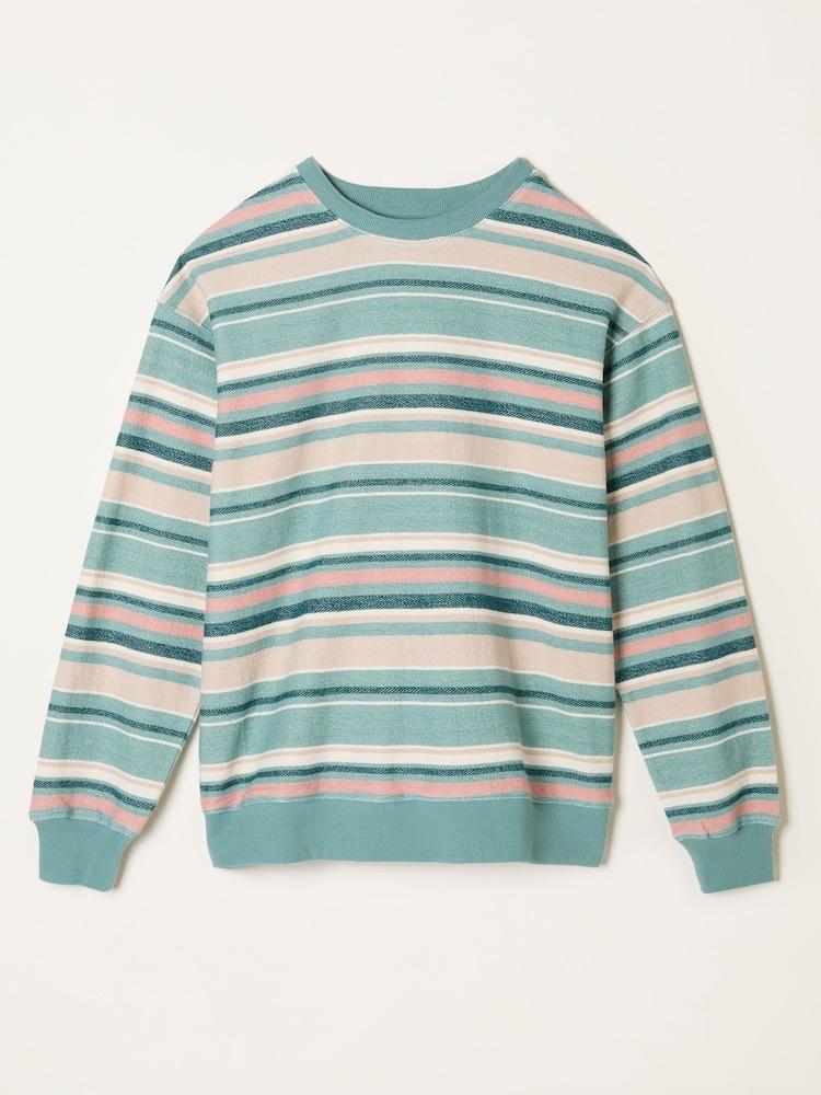 fat face Georgia Teal Blue Textured Stripe Crew Sweat