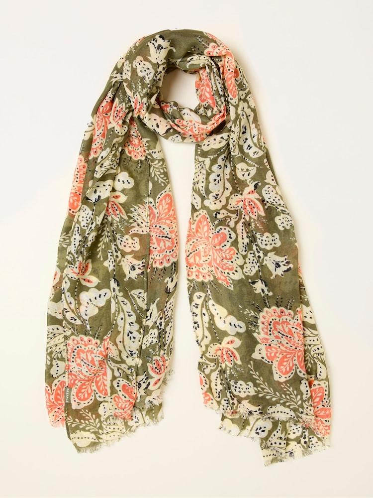 Fat Face Green Deco Floral Printed Lightweight Scarf