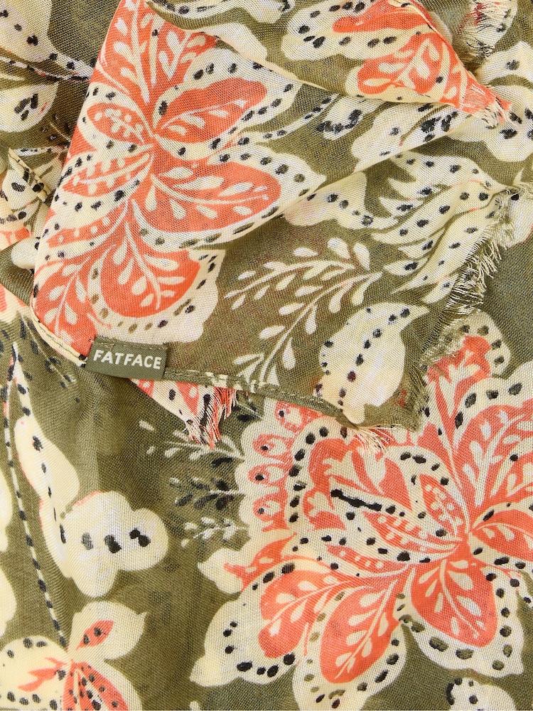 Fat Face Green Deco Floral Printed Lightweight Scarf