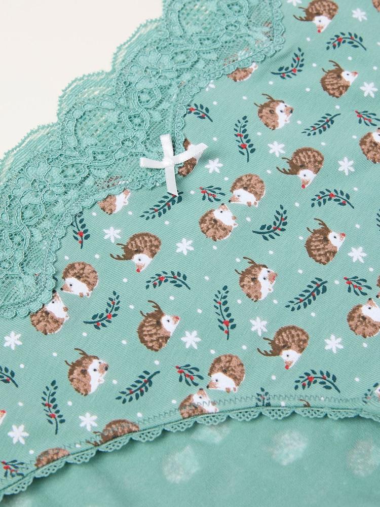fat face Green Haze Festive Hedgehog Classic Knickers