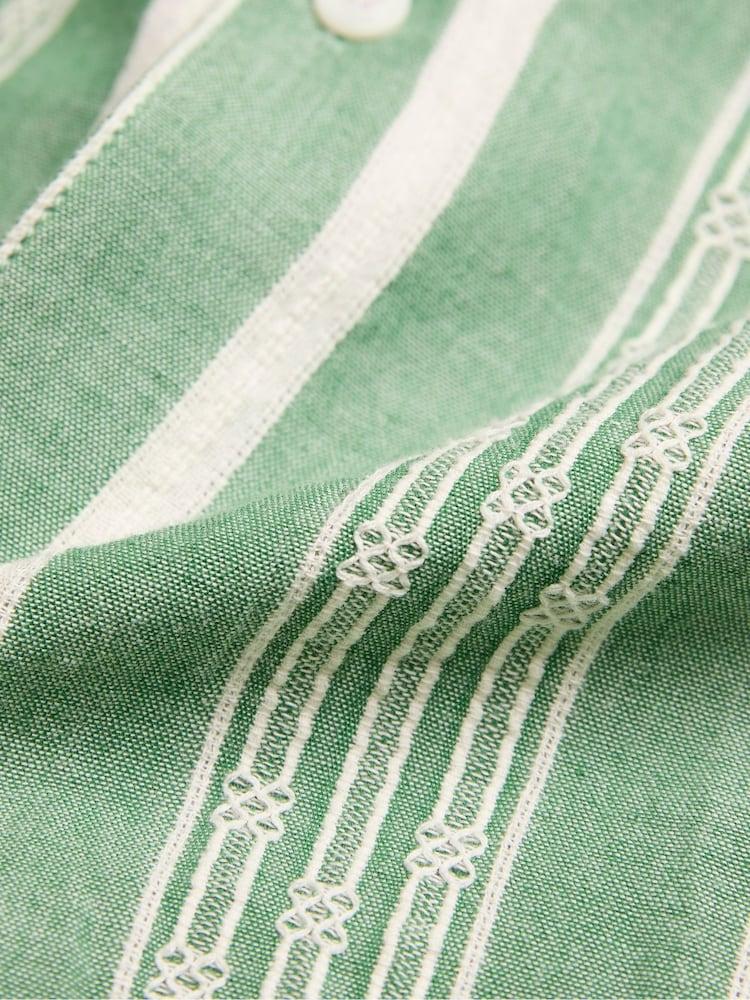 fat face Green Short Sleeve Relaxed Fit Embroidered Stripe Shirt