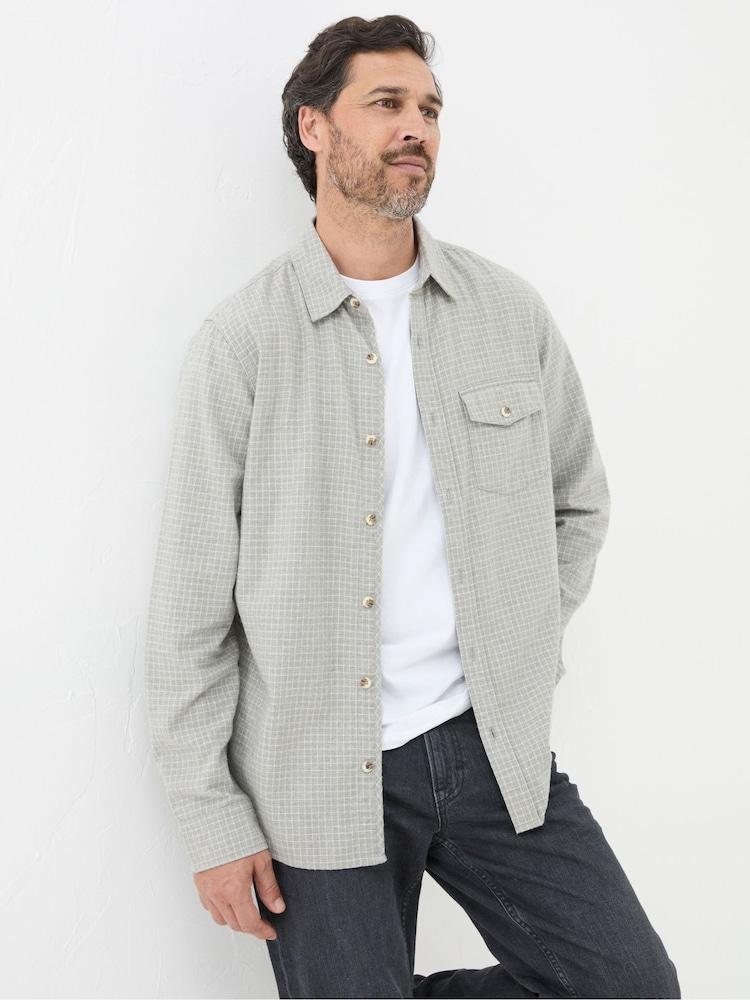 Fat Face Grey Long Sleeve Grantham Grid Check 100% Cotton Shirt