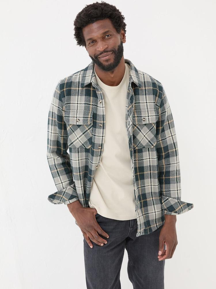 Fat Face Grey Long Sleeve Herringbone Rafety Check 100% Cotton Shirt