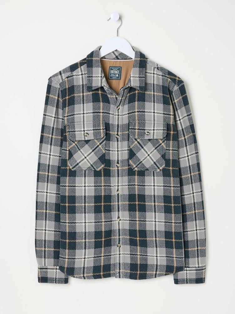 fat face Grey Long Sleeve Herringbone Rafety Check 100% Cotton Shirt