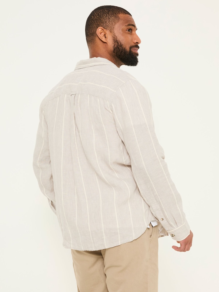 Fat Face Grey Long Sleeve Linen Stripe 100% Linen Shirt