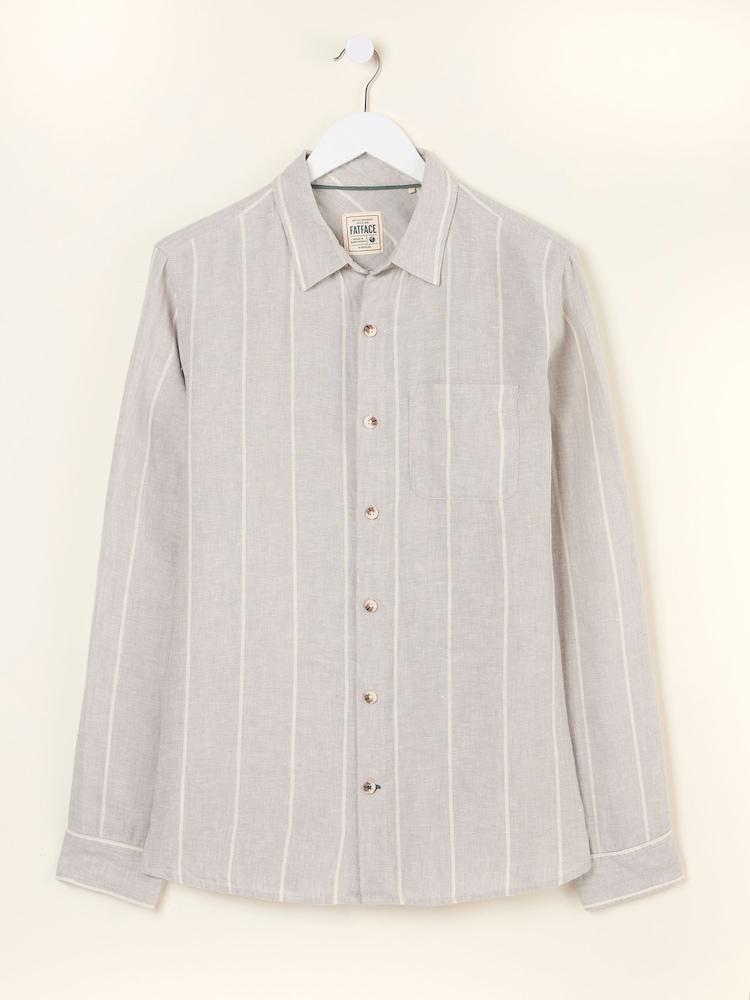 fat face Grey Long Sleeve Linen Stripe 100% Linen Shirt