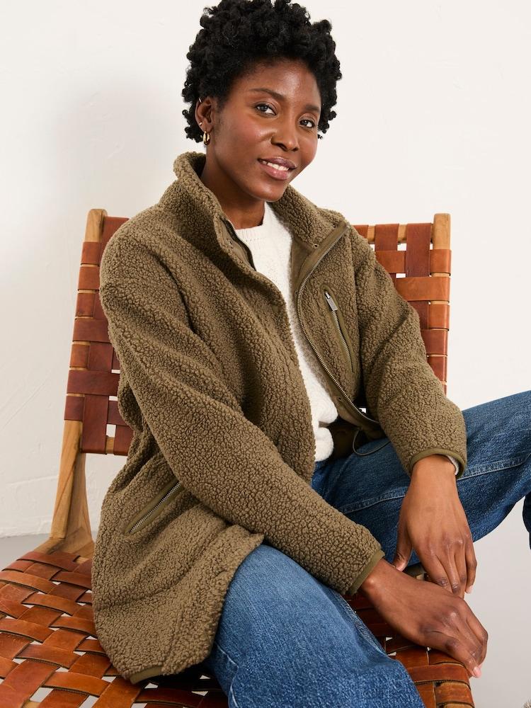 Fat Face Hadley Olive Green Zip Through Fleece Jacket