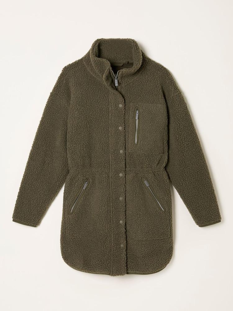 fat face Hadley Olive Green Zip Through Fleece Jacket