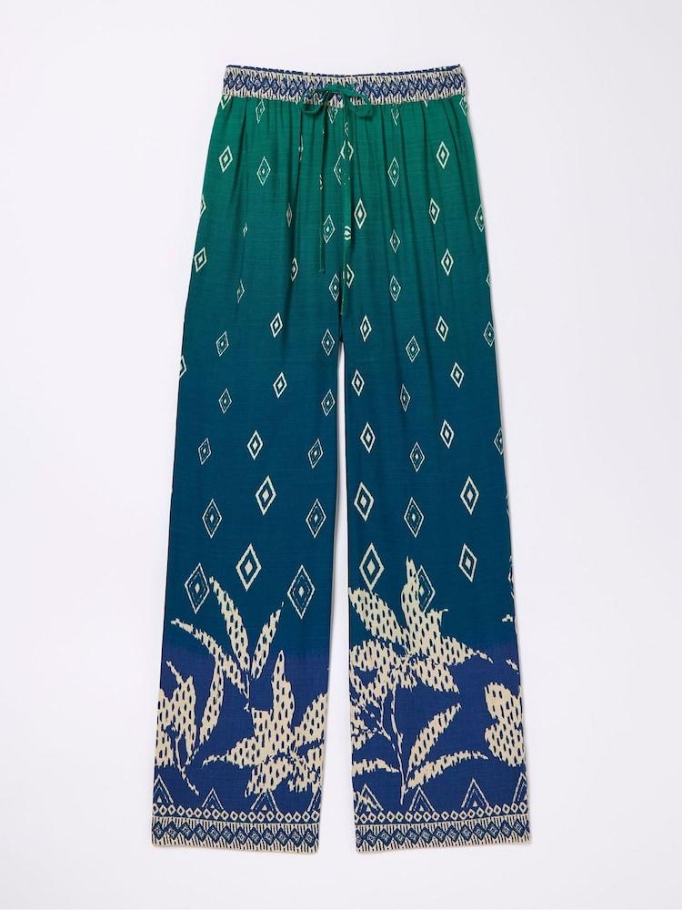 fat face Harper Blue Ombre Leaves Wide Leg Trousers