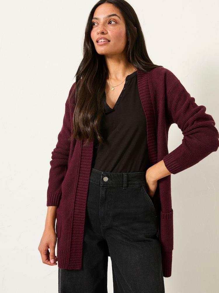 Fat Face Harriet Burgundy Red Longline Knitted Cardigan