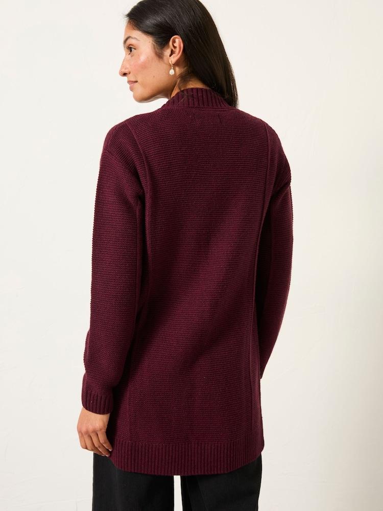 Fat Face Harriet Burgundy Red Longline Knitted Cardigan