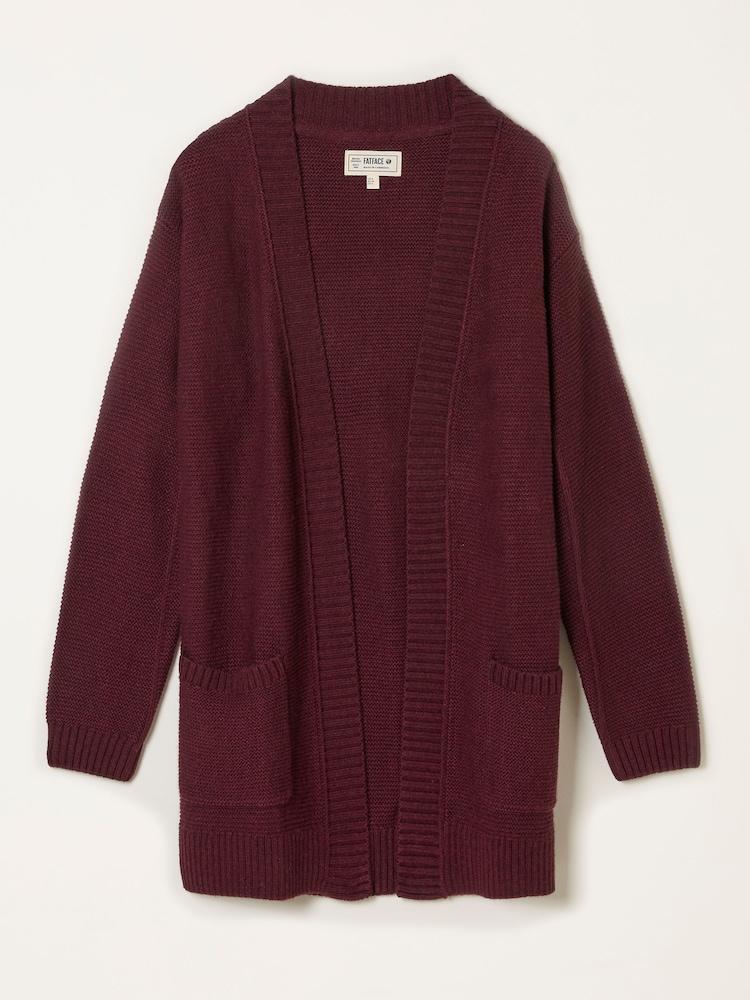 fat face Harriet Burgundy Red Longline Knitted Cardigan
