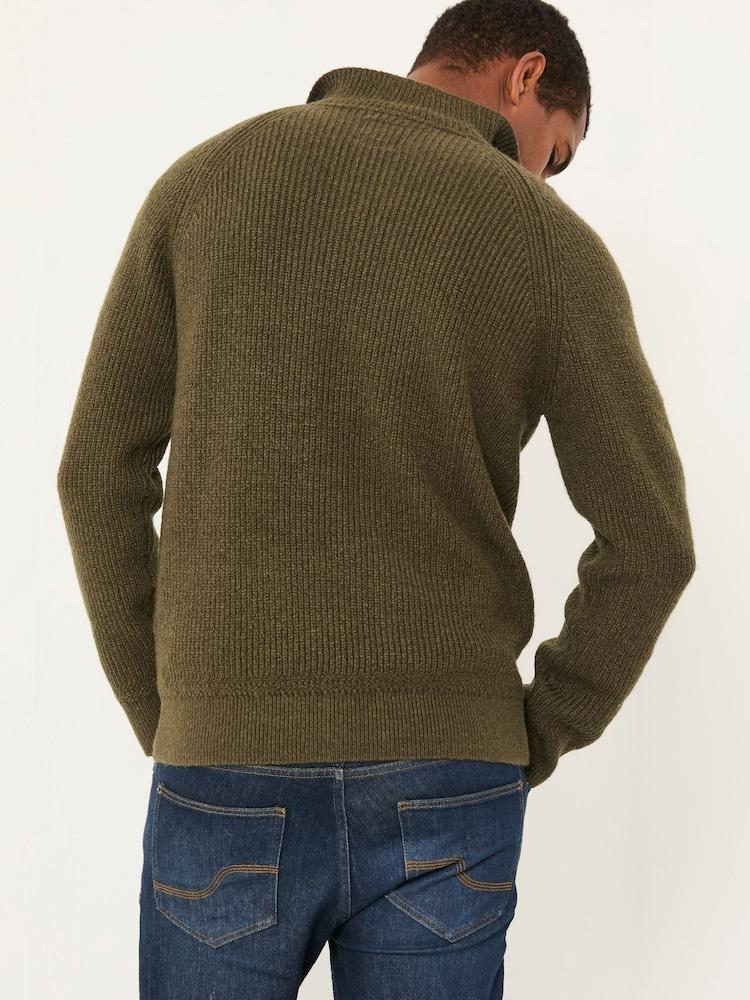 Fat Face Harwick Khaki Green Half Neck Knitted Jumper
