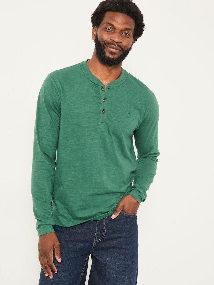 Fat Face Henley Emerald Green Long Sleeve Woodside Slub
