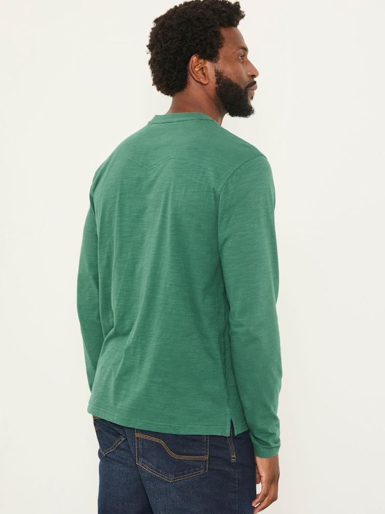 Fat Face Henley Emerald Green Long Sleeve Woodside Slub
