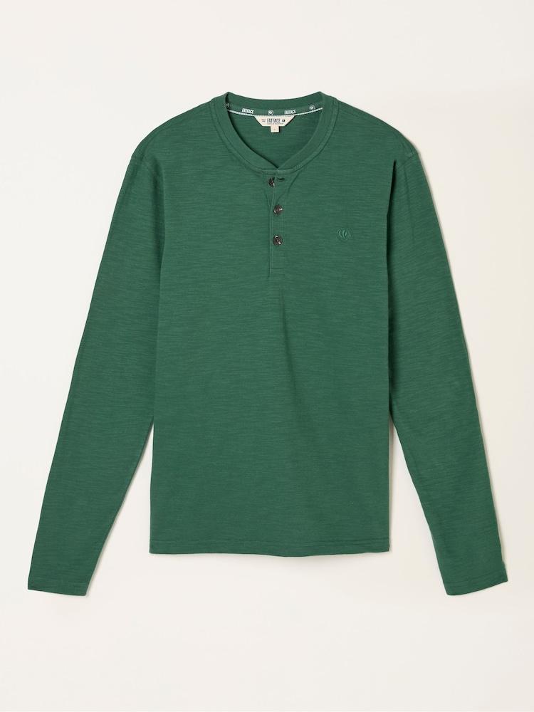 fat face Henley Emerald Green Long Sleeve Woodside Slub