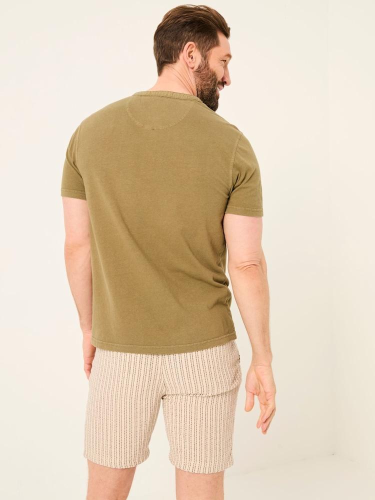 Fat Face Henley Khaki Green Garment Dyed Pocket Henley