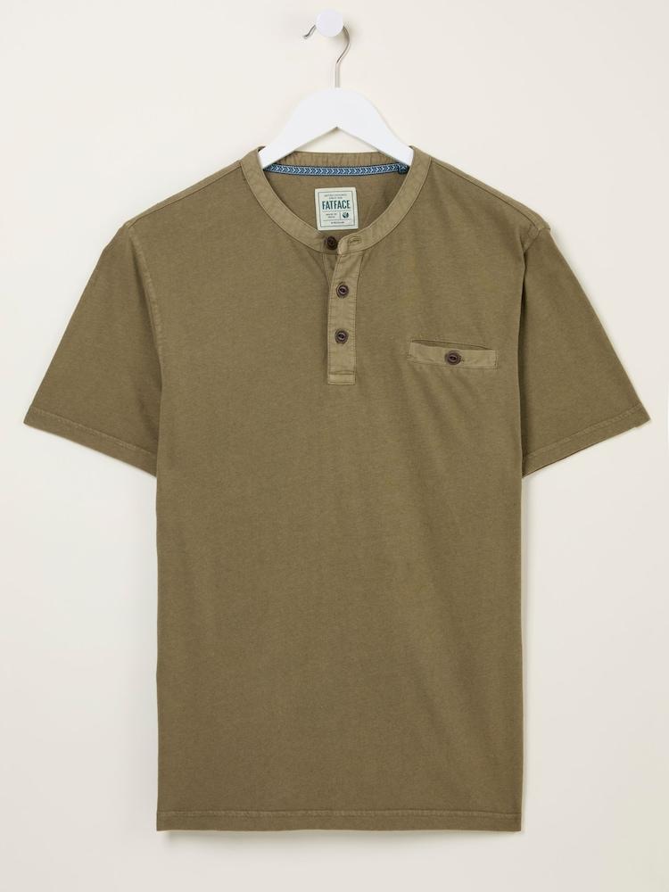 fat face Henley Khaki Green Garment Dyed Pocket Henley