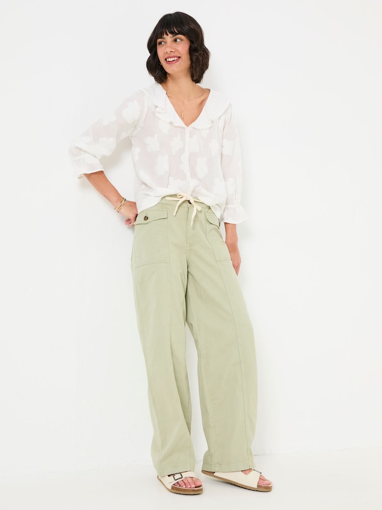 Fat Face Henrietta Light Green Wide Leg Cargo Trousers
