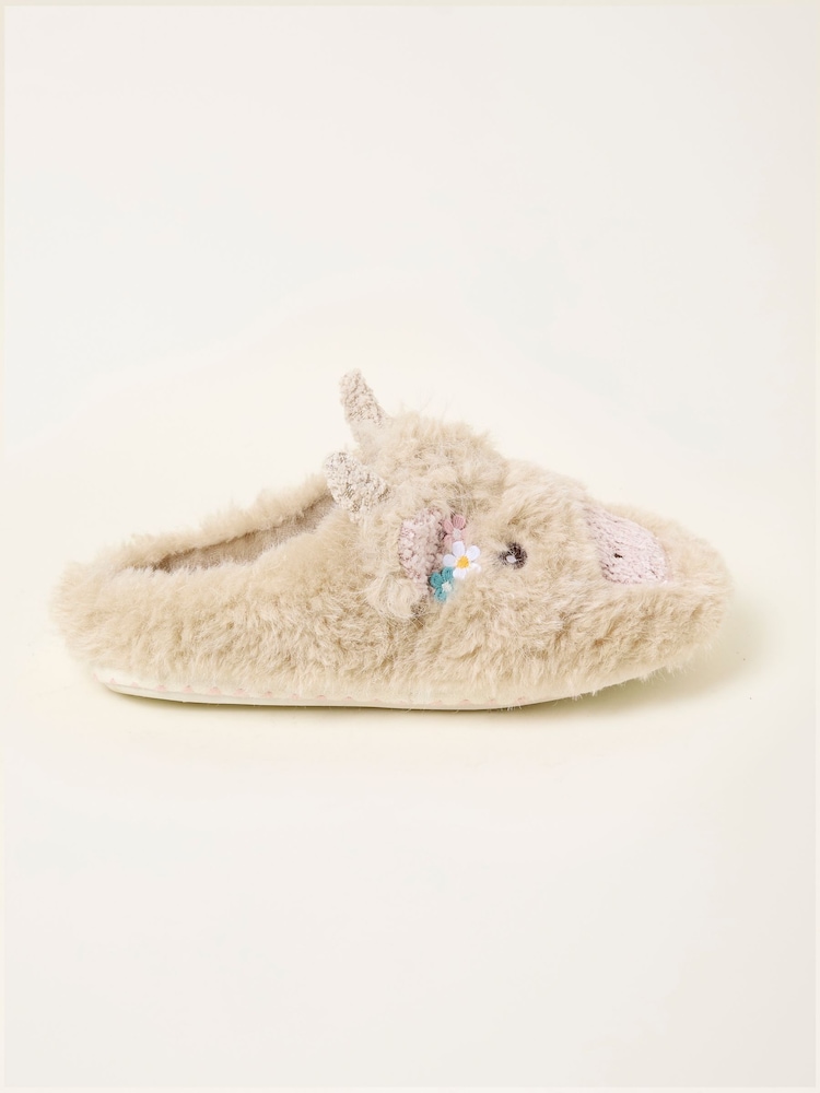 Fat Face Hettie Natural Highland Cow Novelty Slippers