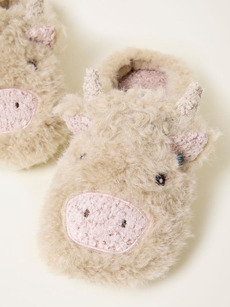 Fat Face Hettie Natural Highland Cow Novelty Slippers