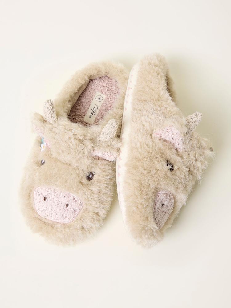 fat face Hettie Natural Highland Cow Novelty Slippers