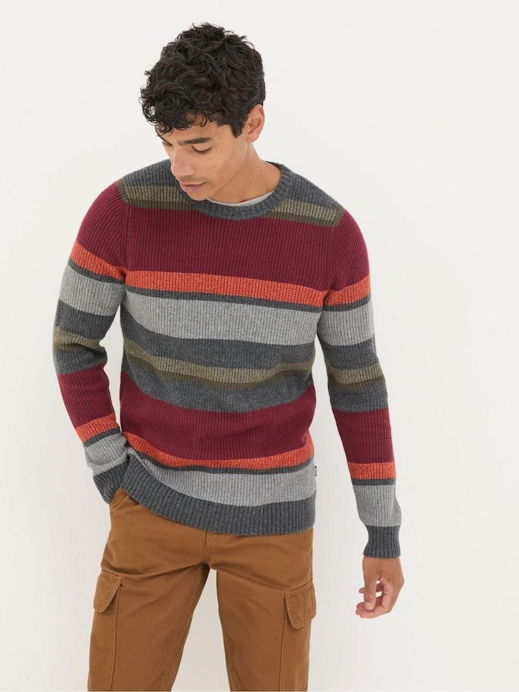 Fat Face Hinton Charcoal Grey Chest Stripe Crew Neck Jumper