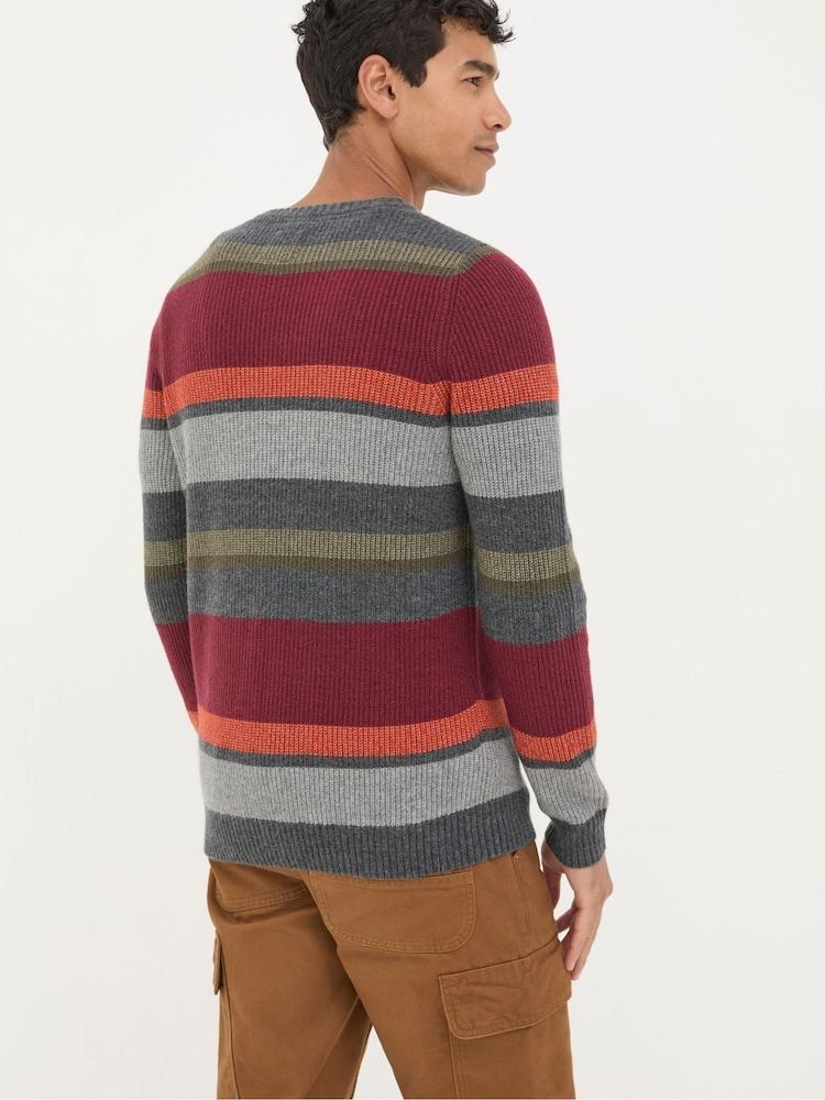 Fat Face Hinton Charcoal Grey Chest Stripe Crew Neck Jumper