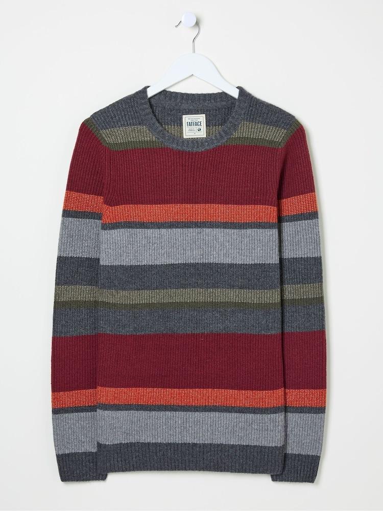 fat face Hinton Charcoal Grey Chest Stripe Crew Neck Jumper