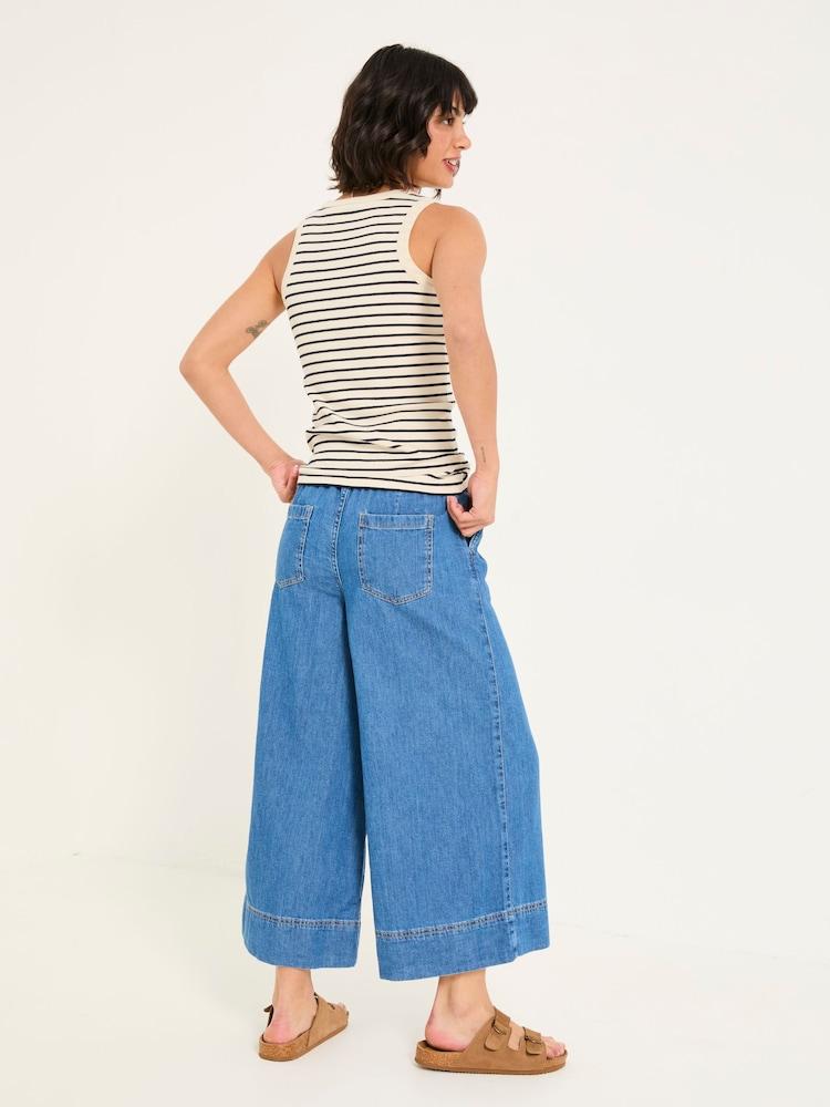 Fat Face Holly Indigo Blue Wide Leg 100% Cotton Culottes