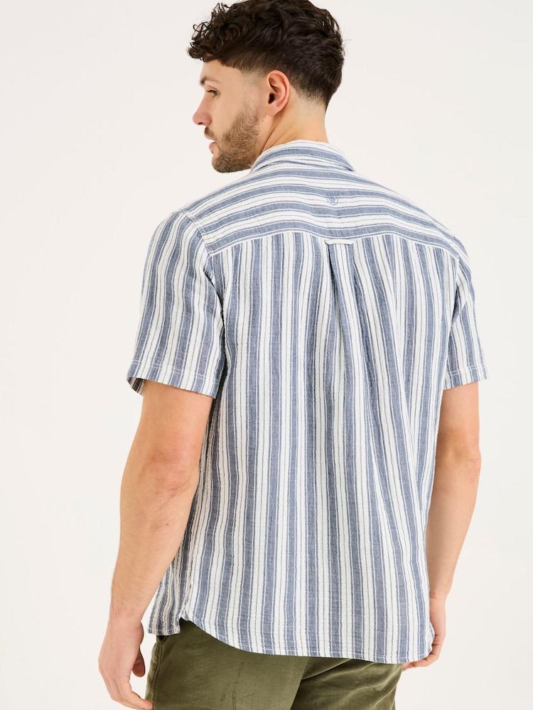 Fat Face Hyde Blue Short Sleeve Stripe 100% Cotton Shirt