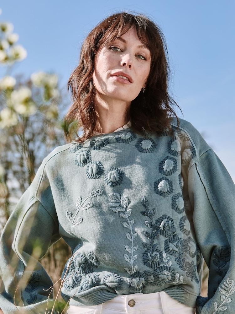 Fat Face Indigo Blue Beeble Embroidered Crew Sweatshirt