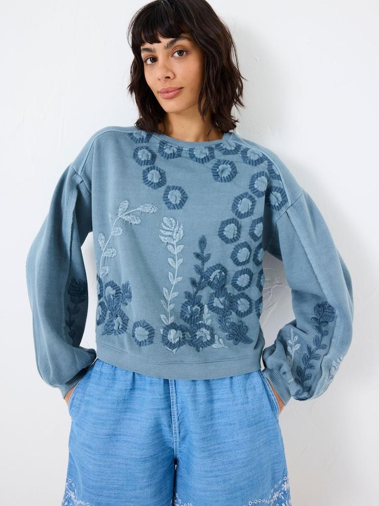 Fat Face Indigo Blue Beeble Embroidered Crew Sweatshirt