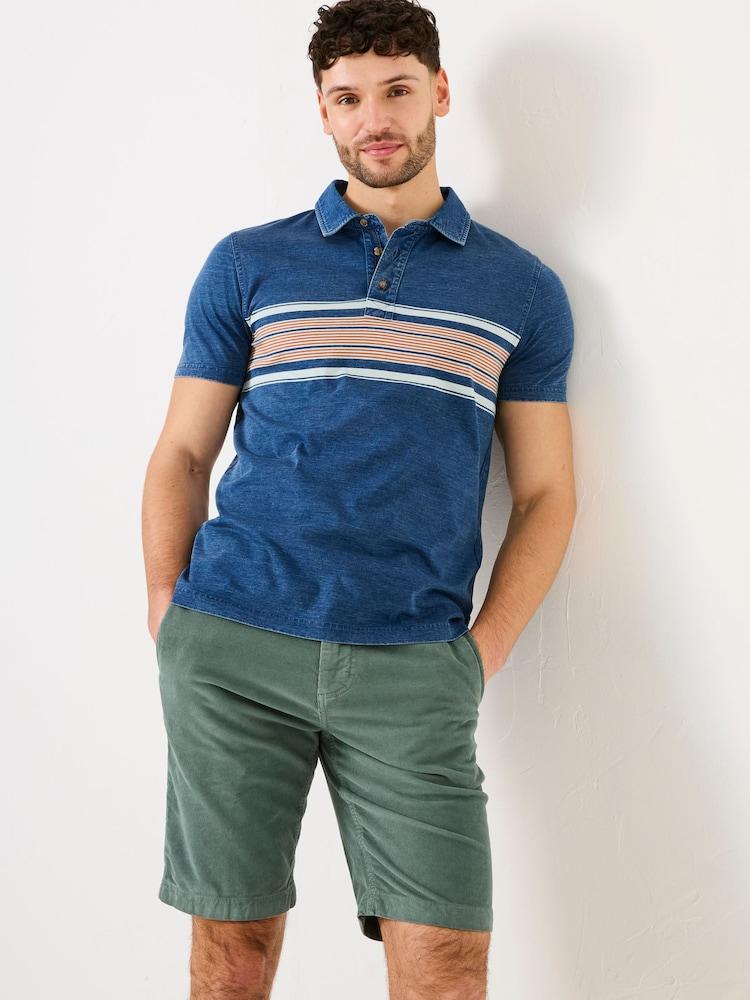 Fat Face Indigo Blue Short Sleeve Chest Stripe Polo