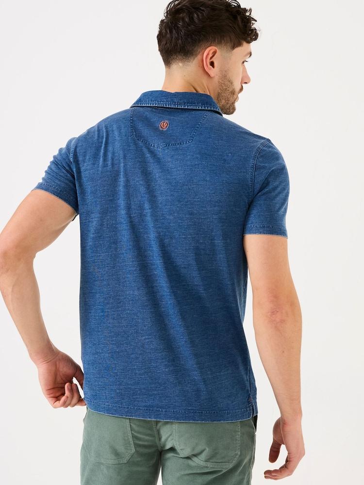 Fat Face Indigo Blue Short Sleeve Chest Stripe Polo