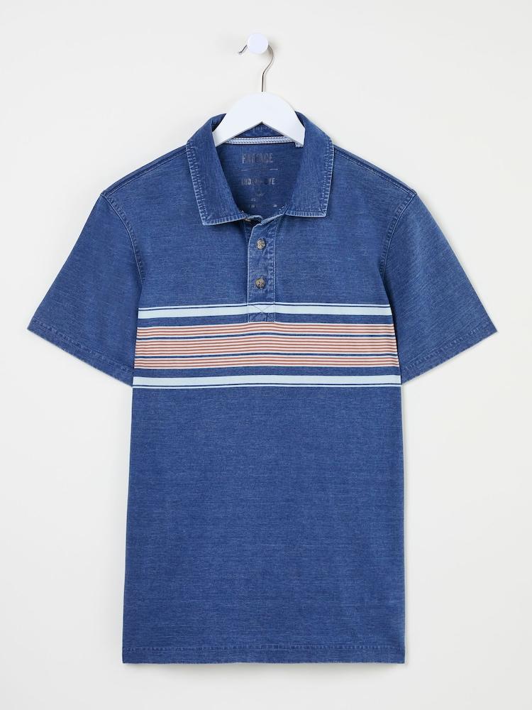 fat face Indigo Blue Short Sleeve Chest Stripe Polo